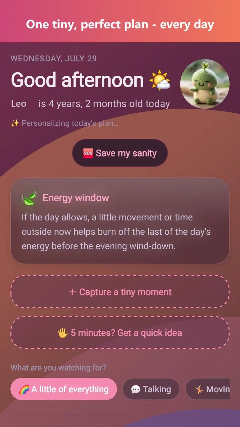 babyplan current daily plan screen