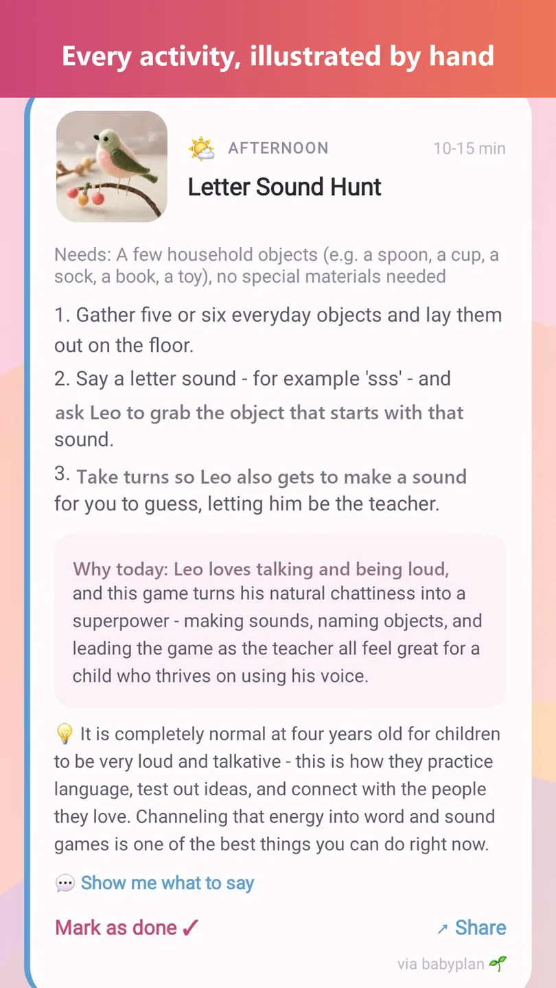 babyplan illustrated activity with exact steps