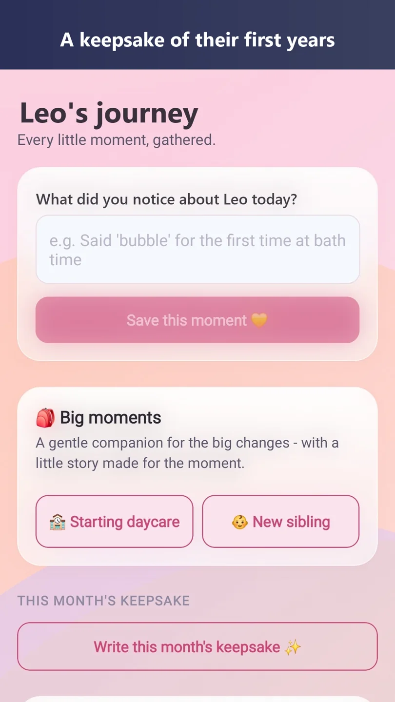 babyplan keepsake journey screen