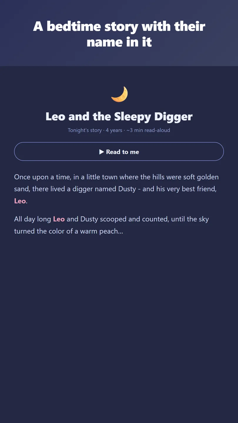 babyplan personalized bedtime story in night mode
