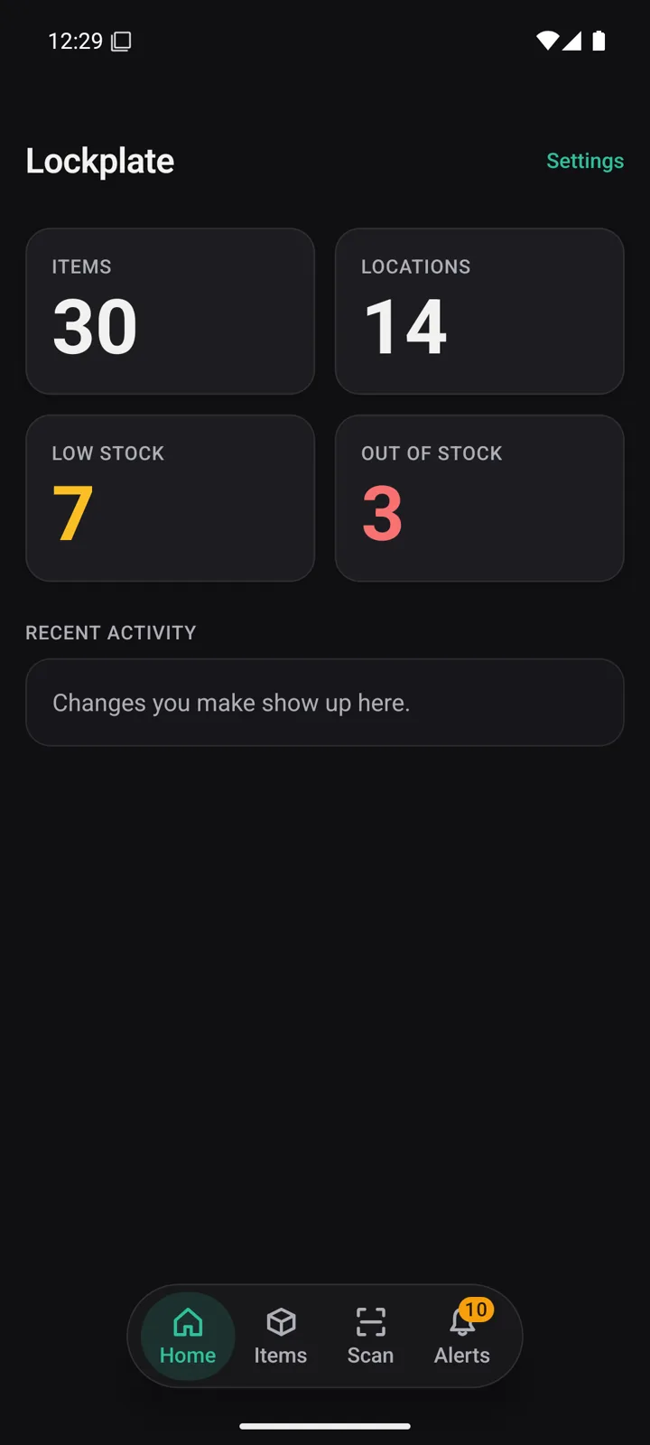 LockPlate home screen running in an Android emulator