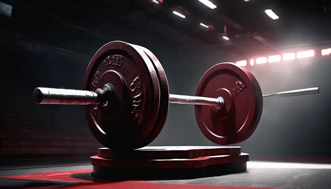 Loaded barbell waiting on a powerlifting platform