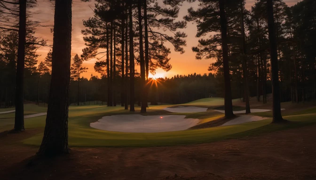 Wooded course at sunset