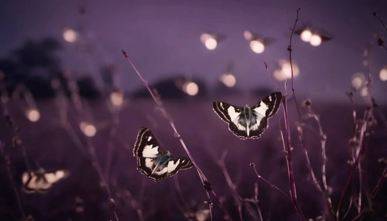 Moths moving through a violet field at night
