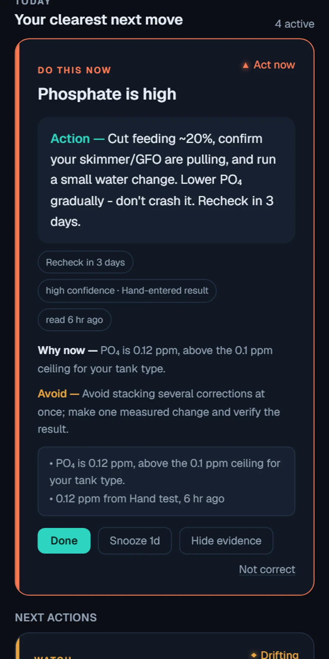 ReefPilot prioritized advice with supporting evidence